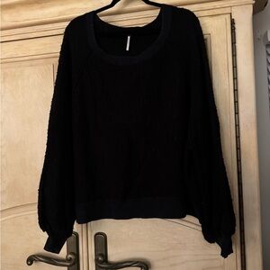 Free People Black Scoop Neck Brushed Pullover Sweater